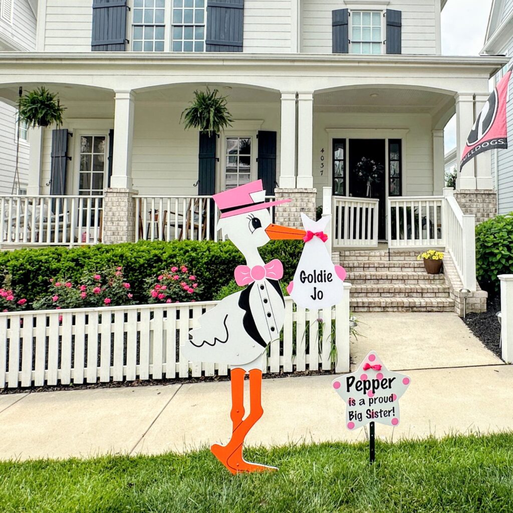 Personalized yard sign celebrating a baby announcement in Nashville, TN